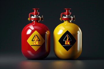 Sticker - Two yellow and red fire extinguishers sit side by side, ready for use in emergency situations