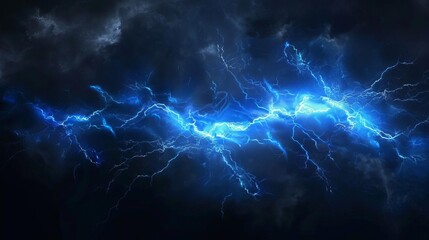 Wall Mural - intense bright blue lightning strike on black background dramatic electrical storm illustration vector graphic