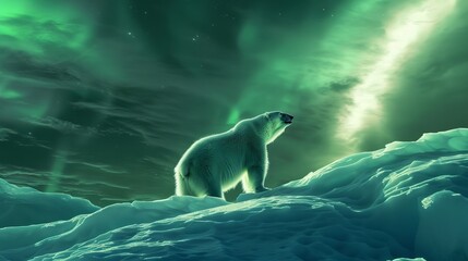 Wildlife behavior during solar storm in the Arctic, side view, Depicting animal adaptation to extreme conditions, sci-fi tone, Tetradic color scheme