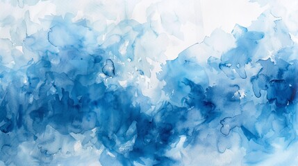 Wall Mural - An abstract watercolor painting with shades of blue and white, resembling underwater scenes or celestial bodies. The artwork evokes a sense of calm and imagination.