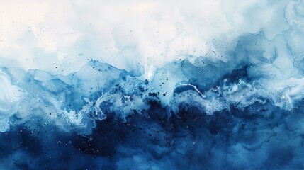 An abstract watercolor painting with shades of blue and white, resembling underwater scenes or celestial bodies. The artwork evokes a sense of calm and imagination.