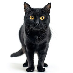 A black Cat, standingï¼Œ front viewï¼Œfull body photoï¼Œclean white backgroundï
