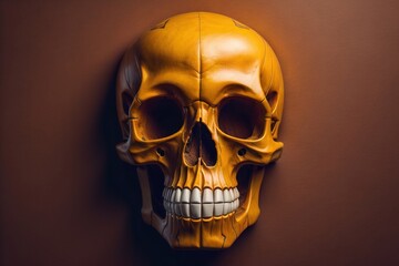 human skull on solid color background. Halloween concept. Close up. ai generative