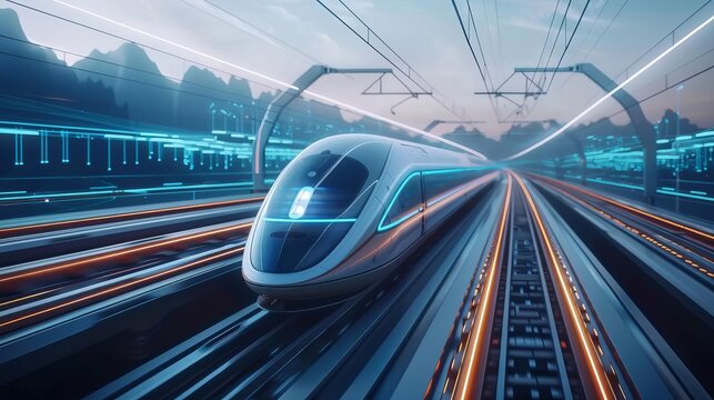 sleek modern highspeed train speeding through futuristic landscape ai generated 3d illustration