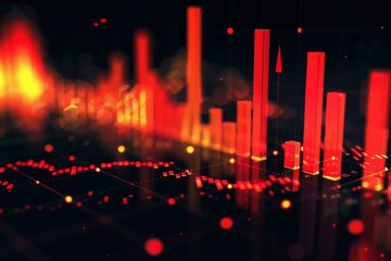 Wall Mural - Economy recession and inflation concept with red financial chart candlesticks and graphs on dark stock market background.