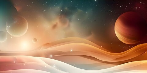 Wall Mural - abstract gradient planets in a 2d panoramic space wallpaper for web design. concept abstract, gradie