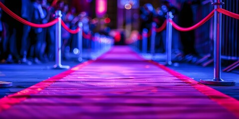 Wall Mural - Red carpet event with barriers red ropes and paparazzi at world premiere. Concept Red Carpet Events, World Premiere, Paparazzi Photography, Event Barriers, Red Ropes