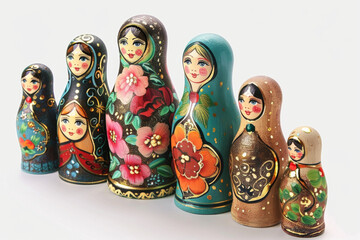 A row of Russian dolls with flowers painted on them