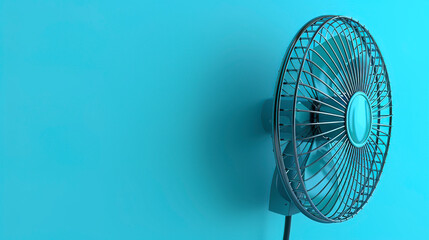 close up fan on blue background. summer heat concept