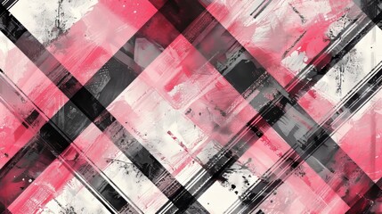 Pink, black, and grey watercolor hand drawn argyle plaid with a vibrant design ideal for cloth design, wallpaper, and wrapping