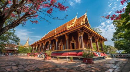 Thai temple churches decorated in Thai cultural style. Beautiful Thai temple in Thailand Place for Buddhist ceremonies