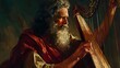 © Bijac - strong portrait of biblical king david playing harp digital painting of historical religious character