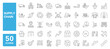 © M Design - Set of 50 line icons related to supply chain, logistic, manufacturing, containing production, shipping, transportation, Editable stroke. Vector illustration