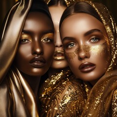 Wall Mural - portrait of diverse woman beauty with gold make up