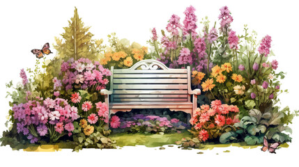 Wall Mural - bench and flowers