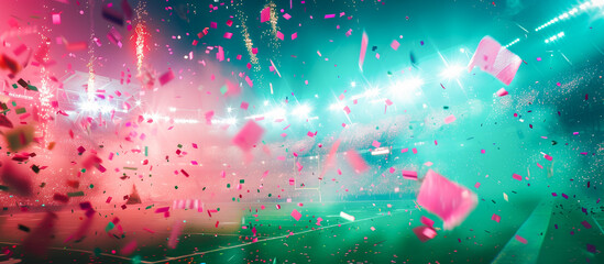 Wall Mural - confetti in stadium with green and pink lighting