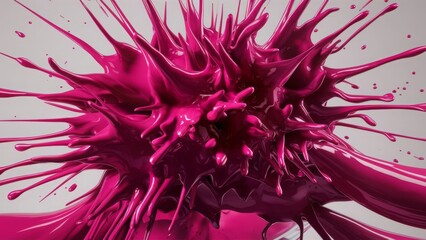 Canvas Print -  a close-up abstract image of a vibrant explosion of magenta liquid paint