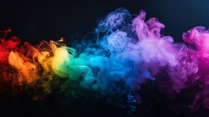 Poster - SciFi Rainbow smoke, negative space, isolated on black background, advertising photoshoot, pride month LGBTQIA theme