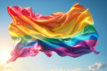 Poster - Silky rainbow fabric flowing in a dynamic and luxurious digital illustration symbolizing pride elegance and diversity in vibrant colors Perfect for LGBTQ+ themes and celebrations