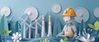 © QuietWord - cute paper cut style illustration, Nuclear engineer with powerplant kid future dream career concept
