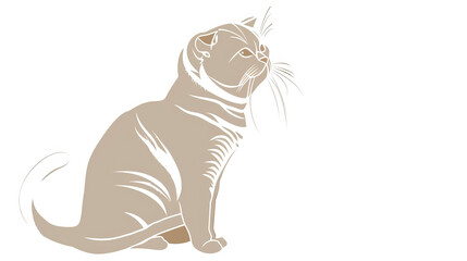 Wall Mural - Simple, clear, artisanal stencil print style illustration of Scottish Fold cat isolated on white background. Stencilled graphic design, modern, minimalist, trendy, product