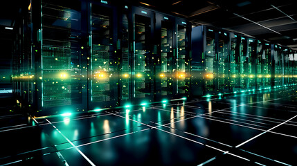 Wall Mural - network servers with glowing led lights