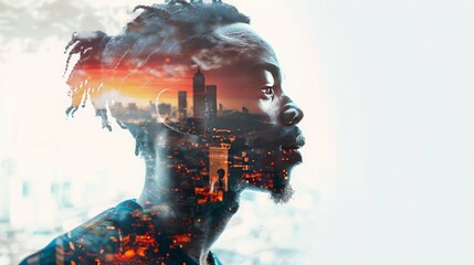 Dynamic double exposure portrait of a young black man Generative AI image