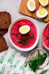 Wall Mural - Polish summer vegetable soup made from beet tops with boiled egg botwinka .