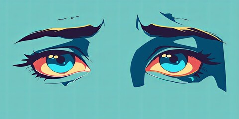 Tearful eyes with downcast gaze, flat design side view theme sorrow animation Complementary Color Scheme