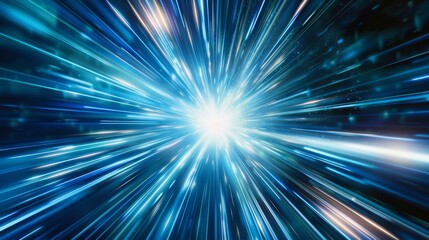 Wall Mural - dynamic light streaks in sky blue and white converge into a bright center, creating a sci-fi warp sp
