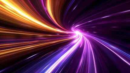 Wall Mural - luminous warp speed effect with canary yellow and lilac streaks, merging into a vibrant central poin