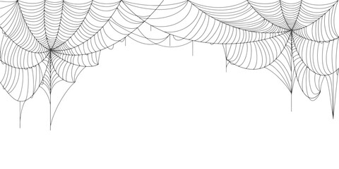 Wall Mural - Black spider web. Scary spiderweb of halloween symbol. Isolated on white vector illustration