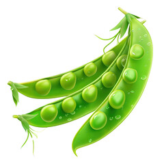 Wall Mural - Fresh green peas in pods with dew drops closeup isolated on transparent background. Vector illustration.