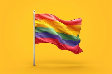 Sticker - Waving rainbow flag on a yellow background symbolizing LGBTQ pride and celebration in a vibrant and dynamic digital illustration