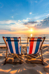 Wall Mural - Deckchairs on Beach with Dramatic Sky
