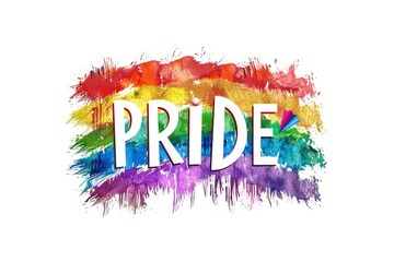 Wall Mural - Vibrant Rainbow Pride Text with Splatter Effect in Colorful Graphic Design
