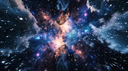 galaxy collision flat design top view cosmic event theme 3d render monochromatic color scheme