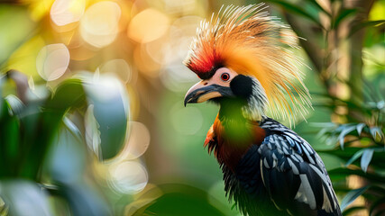 Wall Mural - colored beautiful bird sitting on the tree in the jungle, colored wild bird, colored wild bird sitting on the branch of tree in jungle