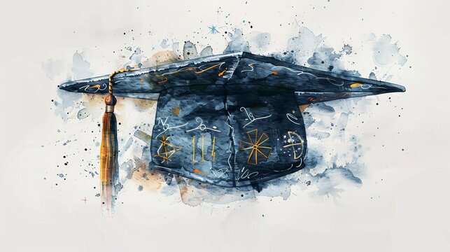 A beautiful watercolor painting of a graduation cap