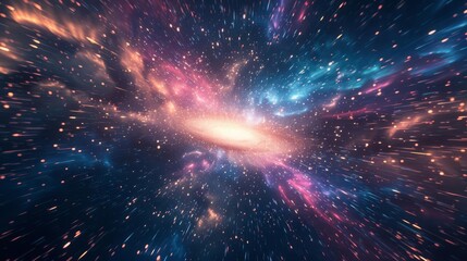 Starburst galaxy flat design front view interstellar theme 3D render splitcomplementary color scheme
