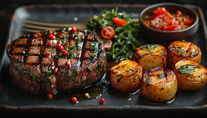 Wall Mural - grilled meat with vegetables