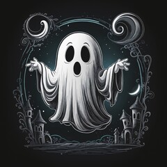 cute spooky ghost doodle, children horror books or halloween design and more