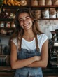© Johannes - Happy confident woman small shop business owner standing smiling hyper realistic