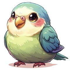 Wall Mural - A cute so fat green violet Lovebird plump and round, illustration, white background 