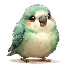 Wall Mural - A cute so fat green violet Lovebird plump and round, illustration, white background 