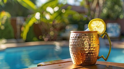 Wall Mural - Copper Mug Cocktail by the Poolside