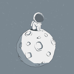 Wall Mural - lonely astronaut sits alone on the moon and misses the earth. space vector illustration