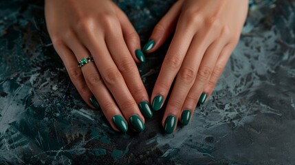 Wall Mural - Elegant Hands with Emerald Nails for Beauty and Fashion Concepts Generative AI