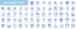 © alexdndz - Data analytics web icons set in duotone outline stroke design. Pack pictograms with processing, ai, analysis, monitoring, database, cloud tech, marketing, traffic, result, server. Vector illustration.
