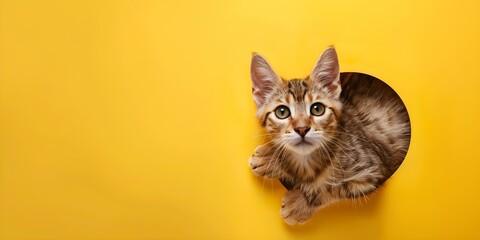 Observant Cats on a Yellow Background. Concept Cats, Yellow Background, Observant, Photography, Pets